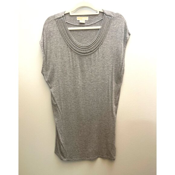 Michael Kors Gray Sleeveless Tee With Chain Necklace Embellishment M - Picture 1 of 9